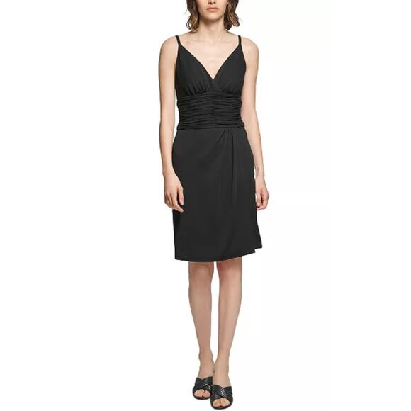 Calvin Klein Dress Women's Size 10 Black Ruched-Waist Surplice-Neck Dress NWT - Picture 12 of 12